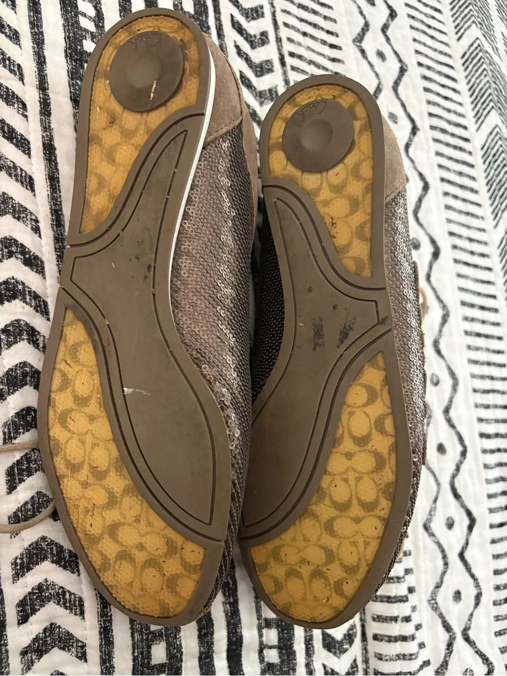 Coach Hope Suede-Sequined Sneakers in an ash brown or taupe colorway